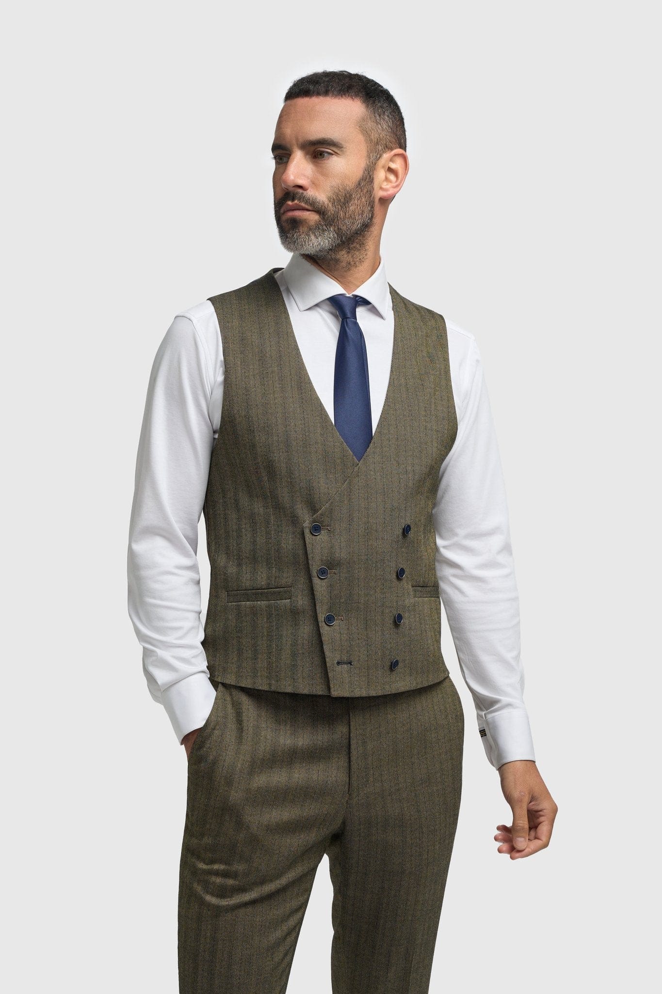 Cavani Damon Sage Tweed 3-Piece Suit with DB Waistcoat