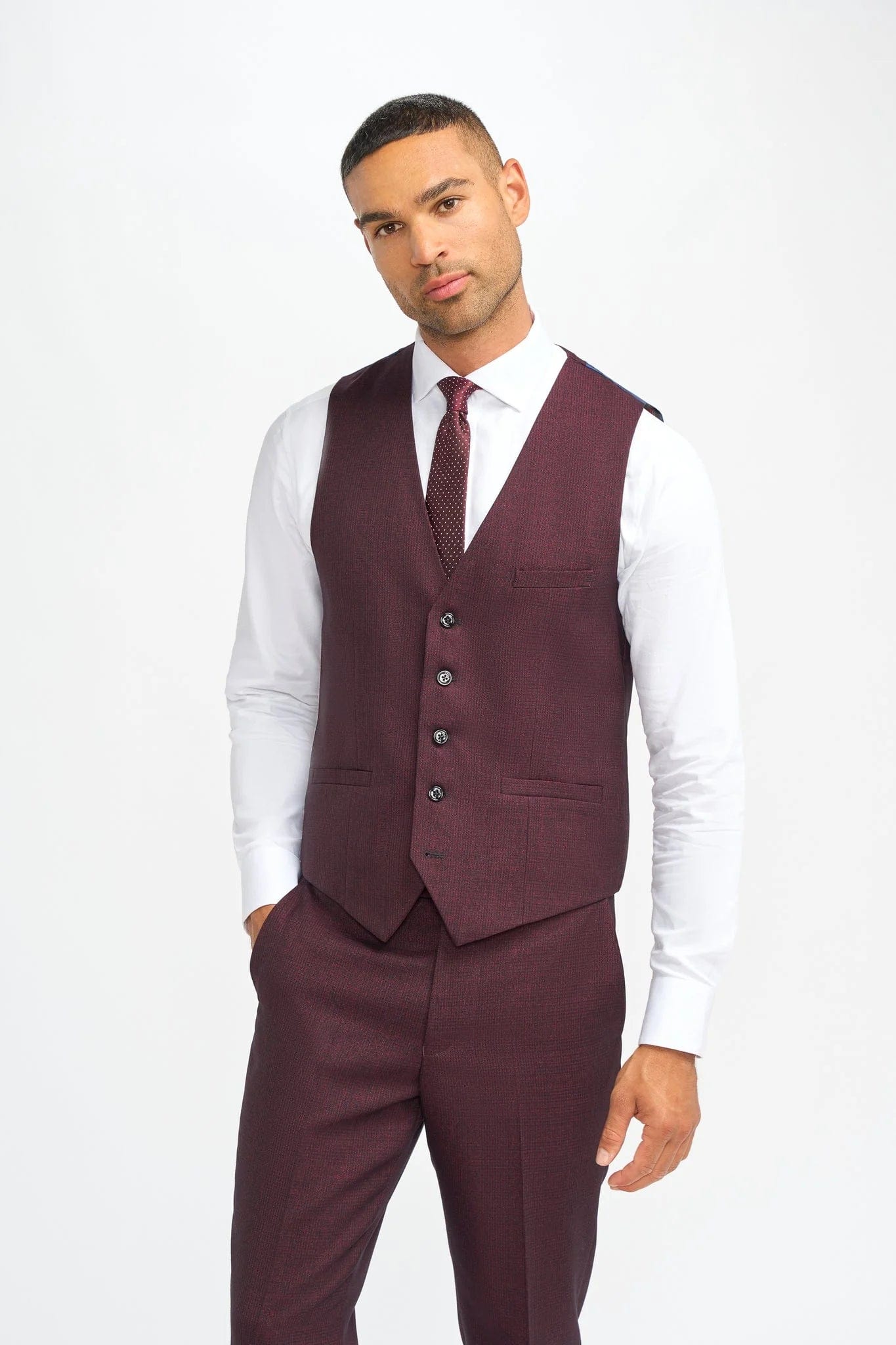 CAVANI CARIDI WINE CHECK 3-PIECE SUIT