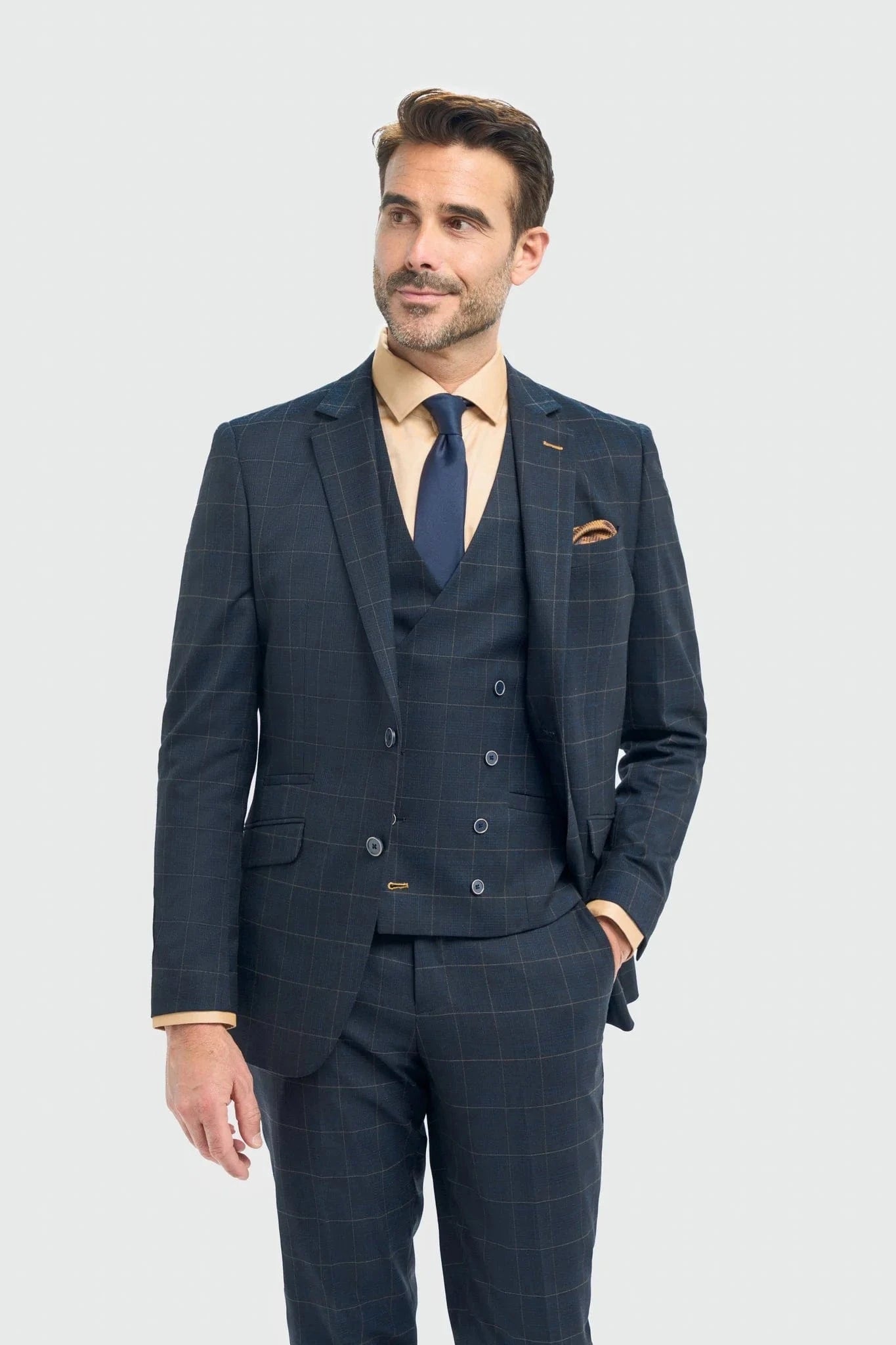 Cavani Torino Navy Double-Breasted Waistcoat 3-Piece Suit