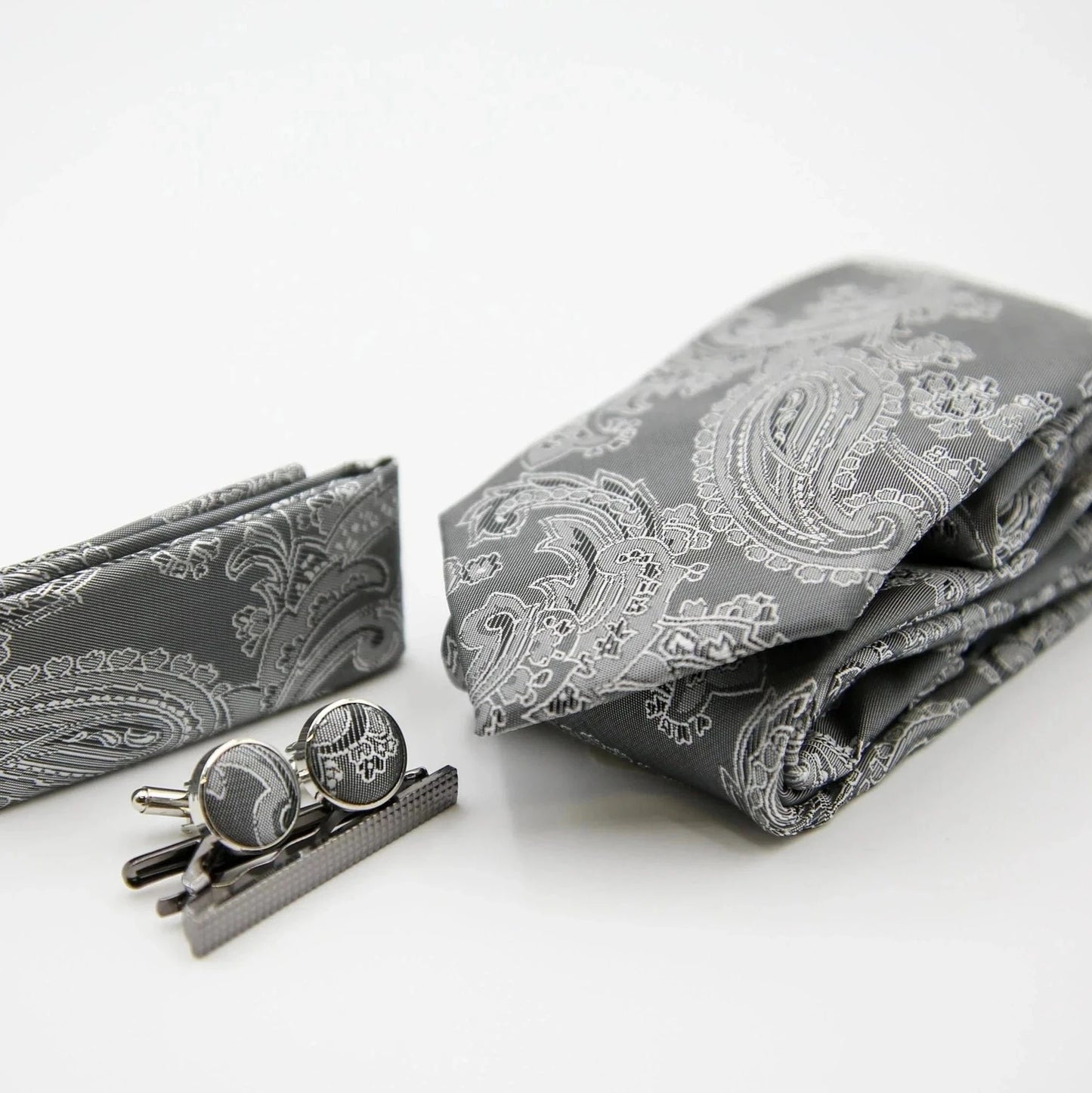 Paul Andrew Silver Paisley Tie Set