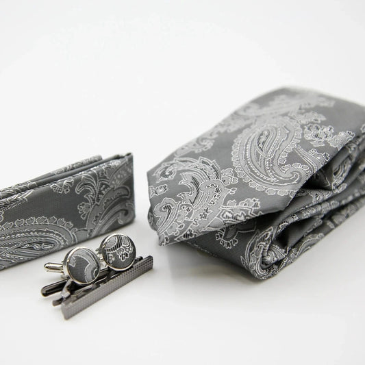 Paul Andrew Silver Paisley Tie Set