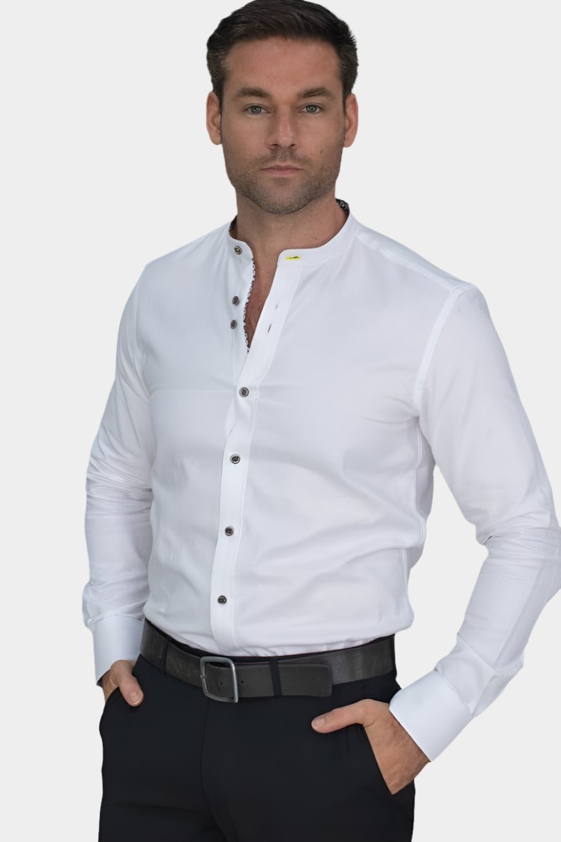 Cavani Spillo White Grandad Collar Shirt