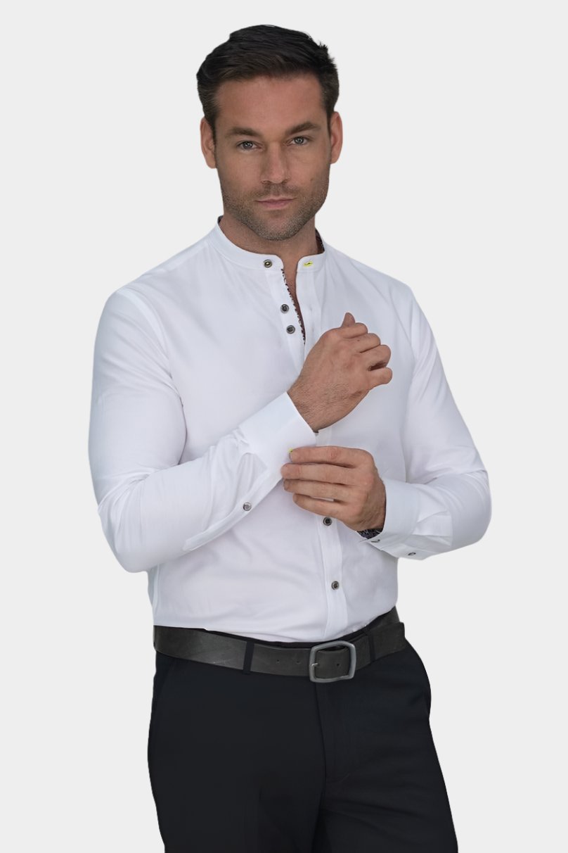 Cavani Spillo White Grandad Collar Shirt