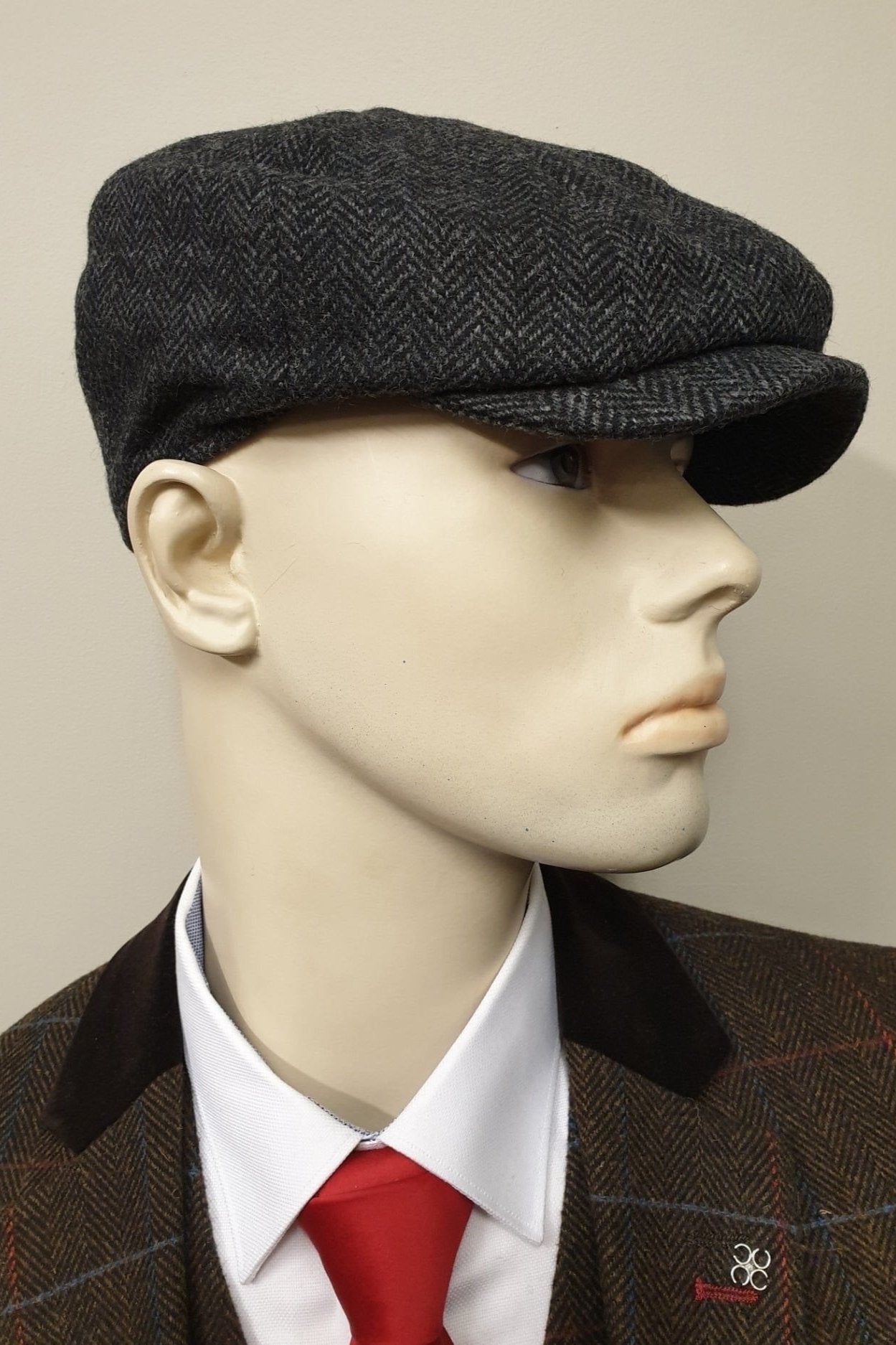 GREY TWEED HERRINGBONE NEWSBOY CAP