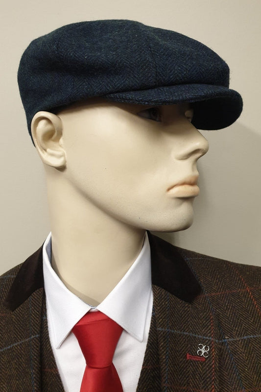 Navy Tweed Herringbone Newsboy Cap