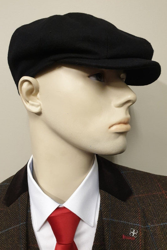 Melton Wool Black Newsboy Cap