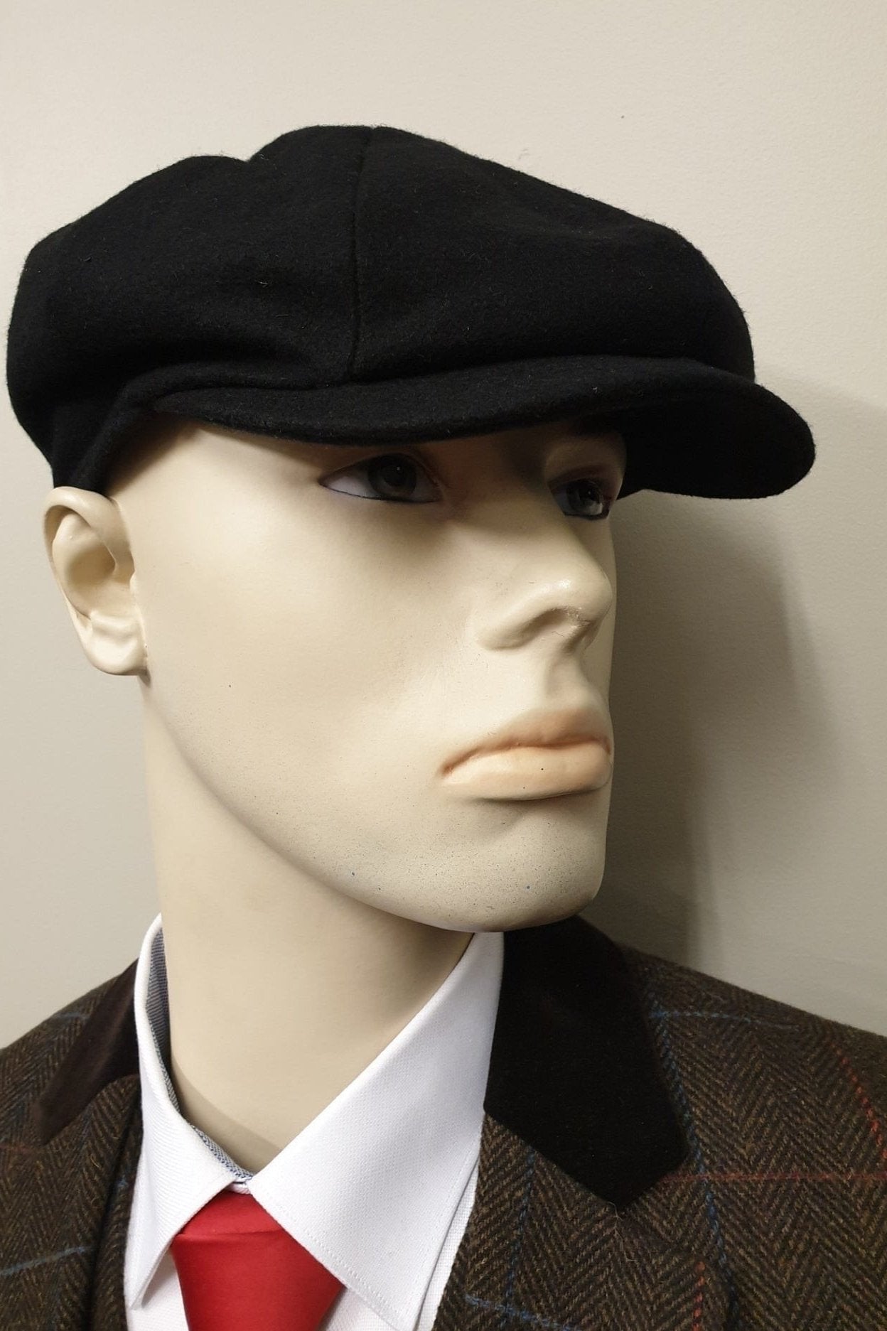 Melton Wool Black Newsboy Cap