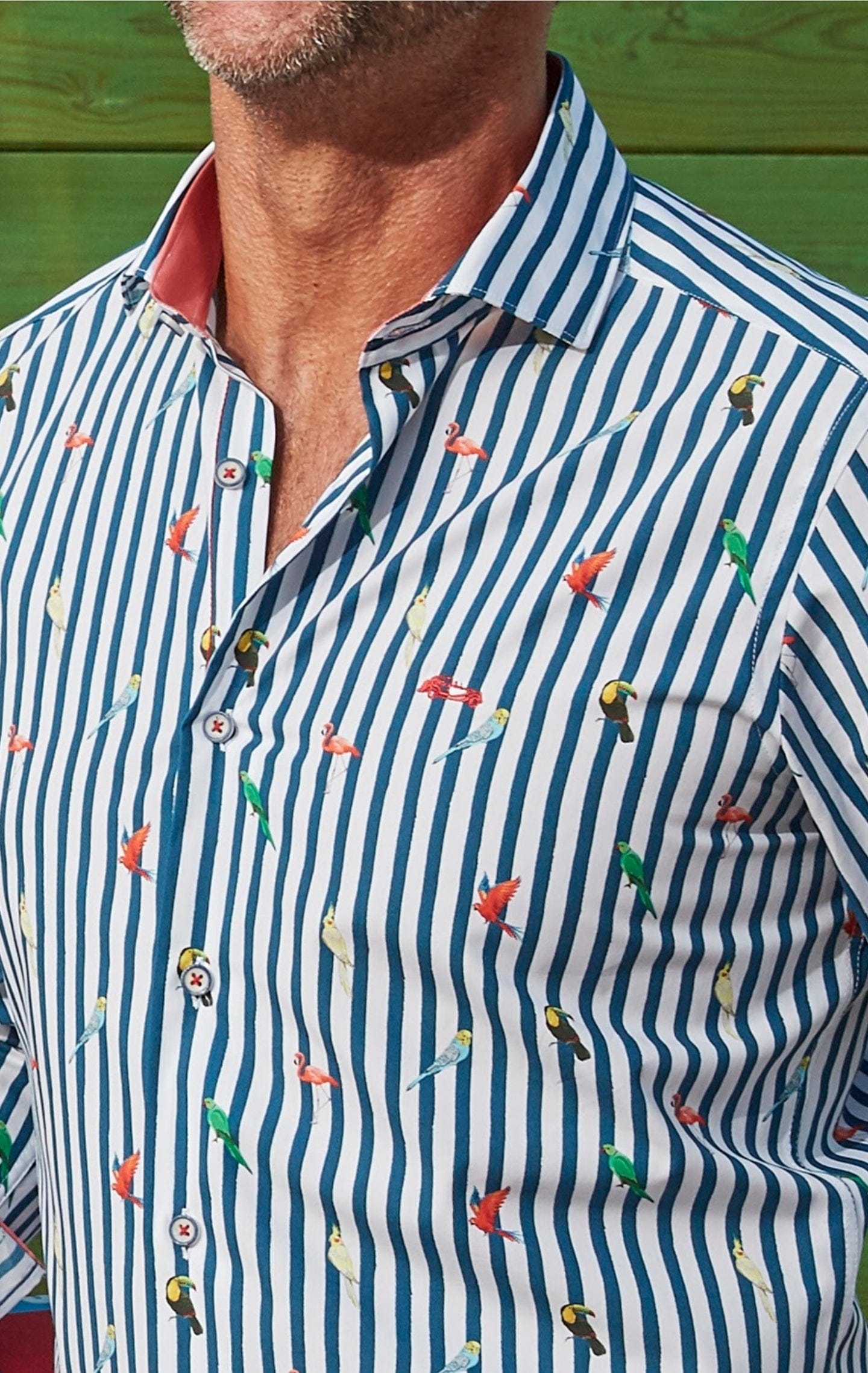 Dario Beltran Tropical Birds Stripe Shirt