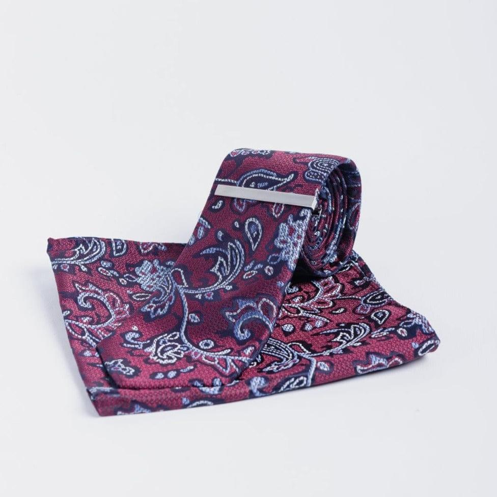 Cavani Wine Paisley Tie Set
