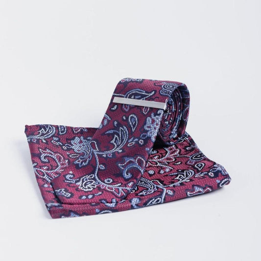 Cavani Wine Paisley Tie Set