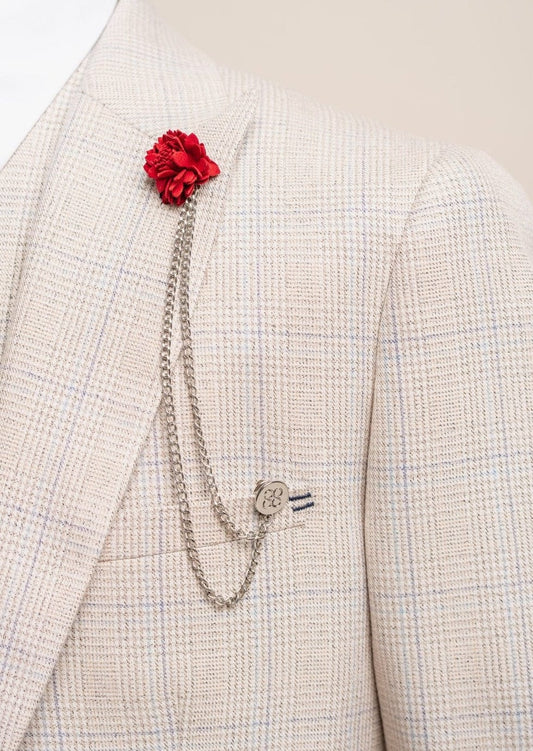 RED FLOWER LAPEL PIN & CHAIN