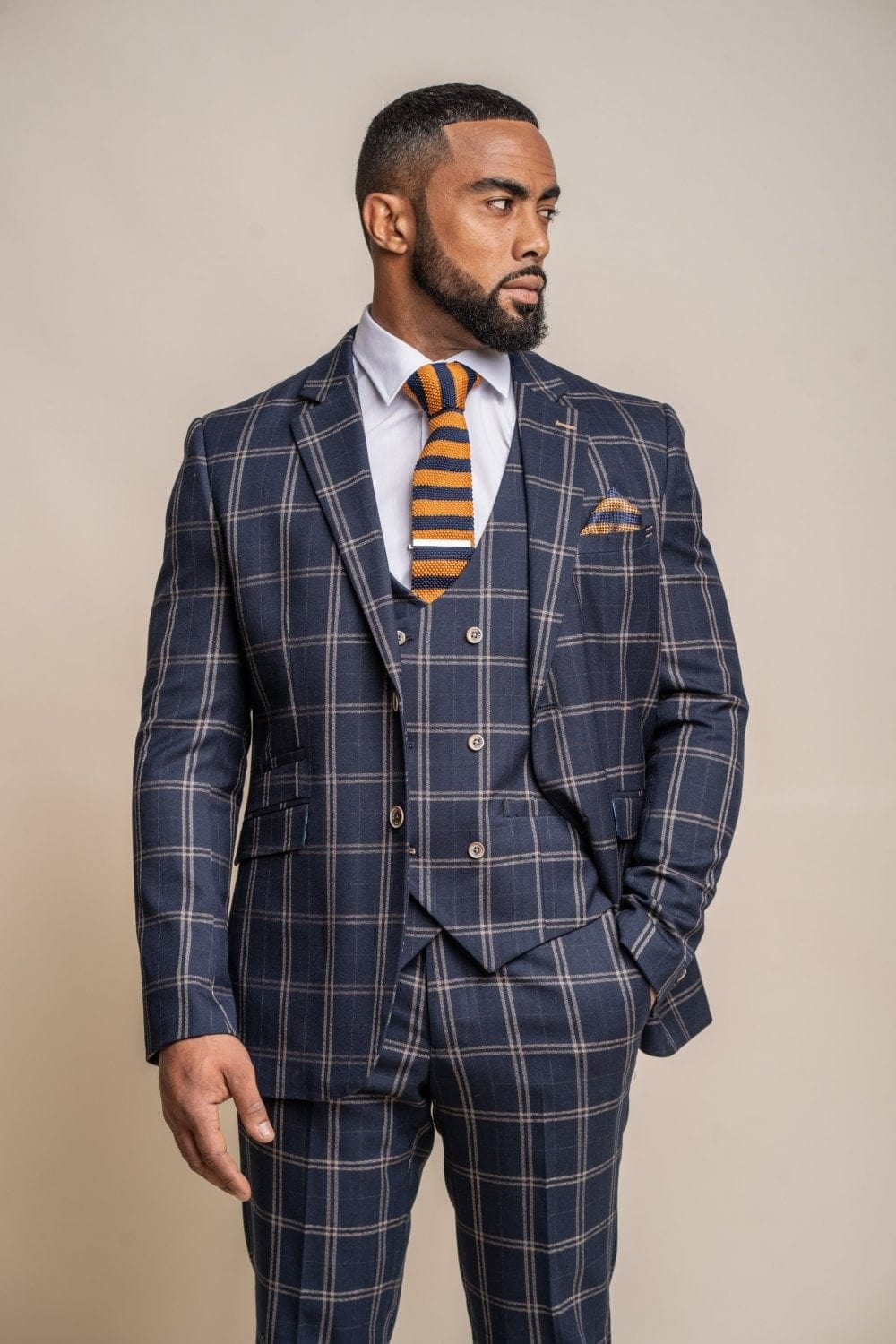 CAVANI HARDY NAVY CHECK 3-PIECE SUIT