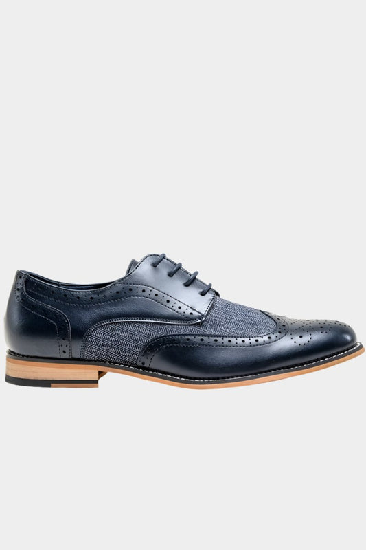 Cavani Horatio Navy Tweed Brogue Shoes