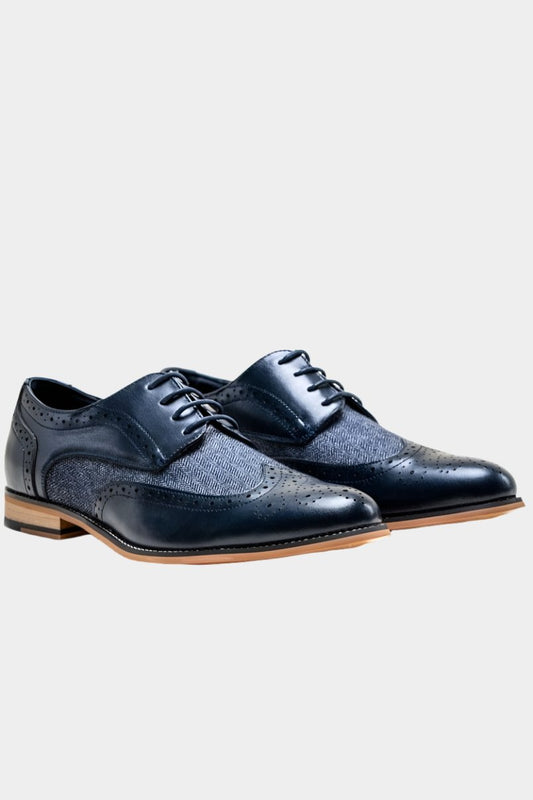 Cavani Horatio Navy Tweed Brogue Shoes