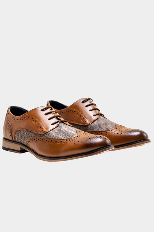 Cavani Horatio Tan Tweed Brogue Shoes