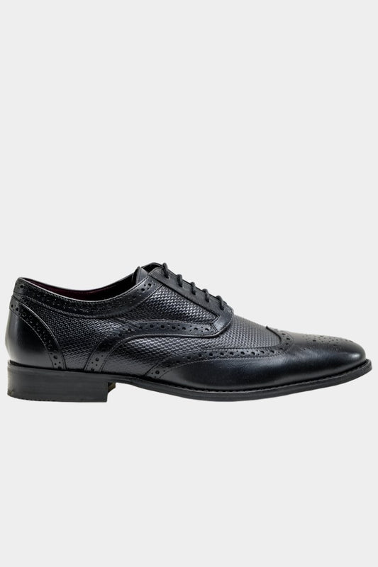 Cavani Orleans Black Leather Brogue Shoes