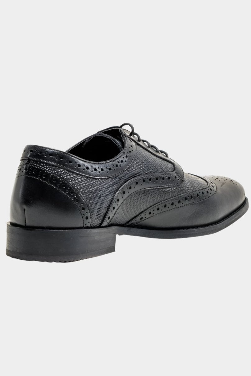 Cavani Orleans Black Leather Brogue Shoes
