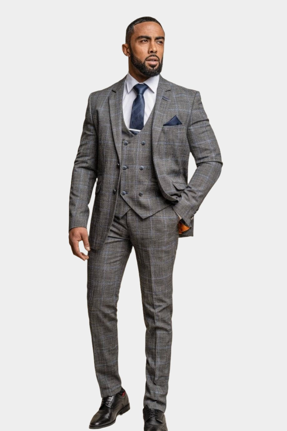 POWER DARK GREY CHECK 3-PIECE SUIT