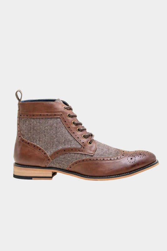 Cavani Sherlock Brown Tweed Contrast Boots