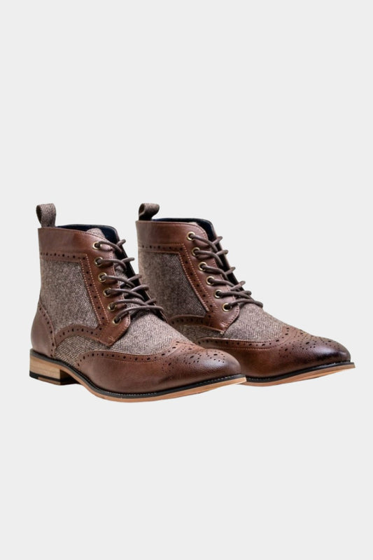 Cavani Sherlock Brown Tweed Contrast Boots