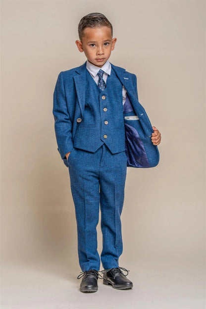 ORSON BOYS BLUE TWEED 3 PIECE SUIT