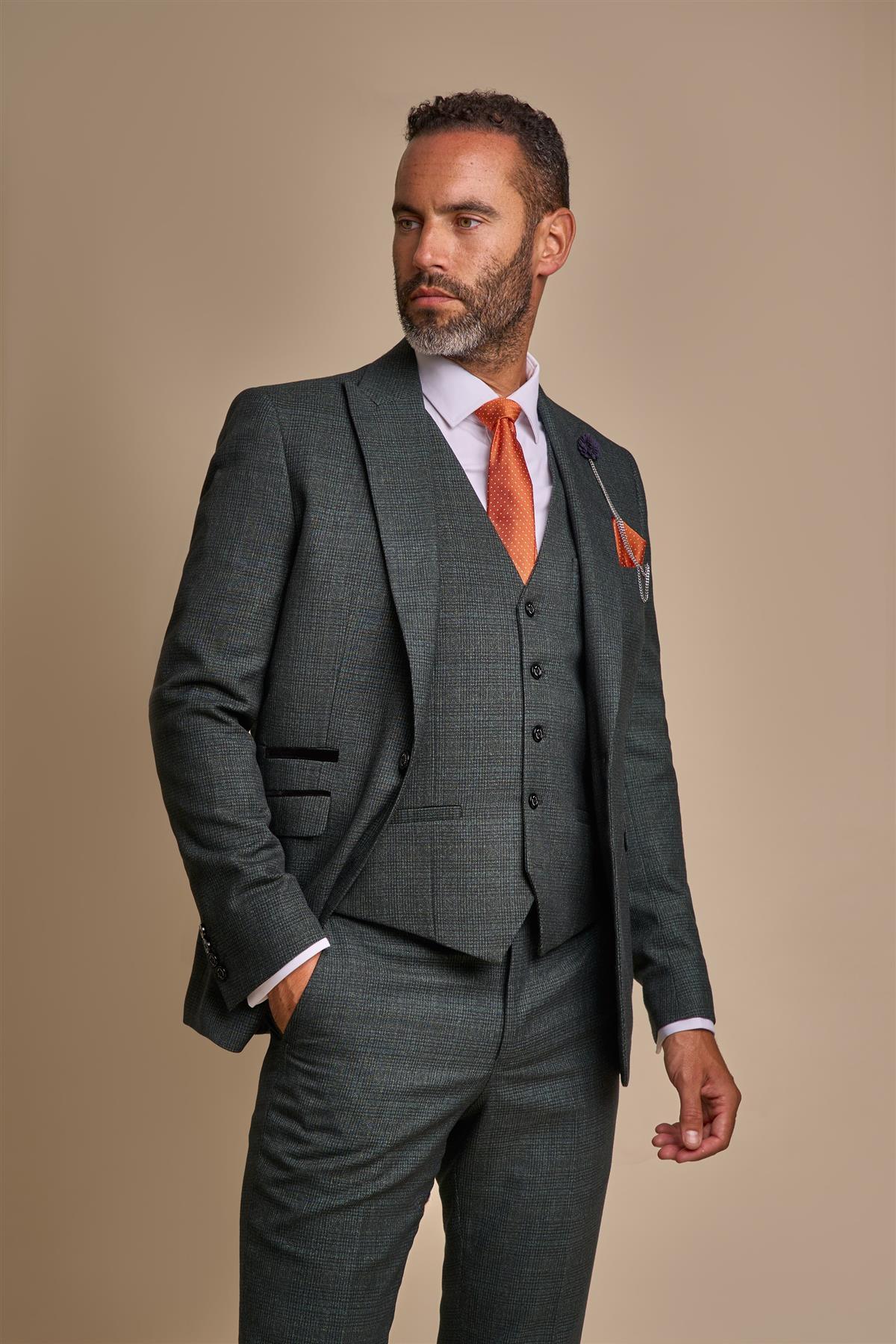 CARIDI OLIVE CHECK 3-PIECE SUIT