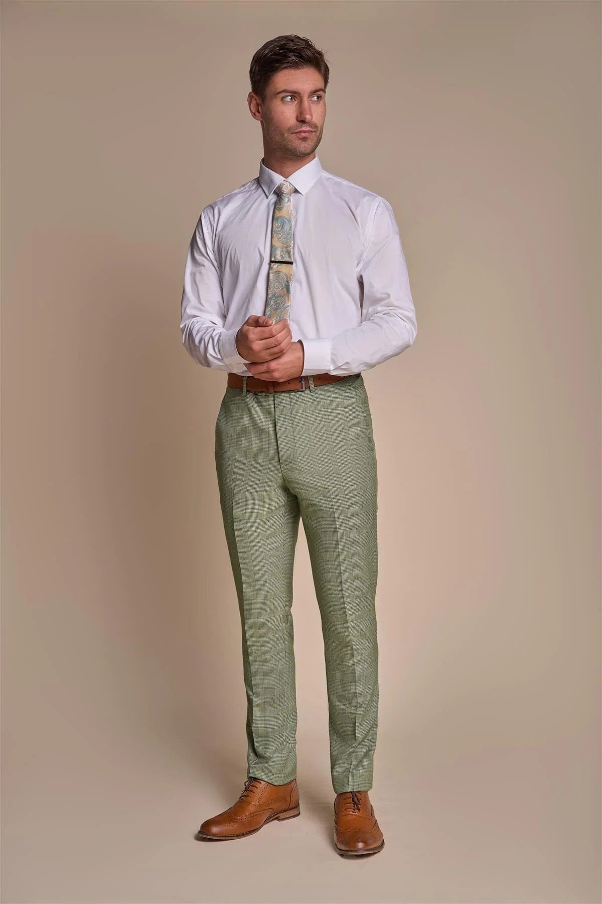 CARIDI SAGE CHECK SLIM FIT TROUSERS