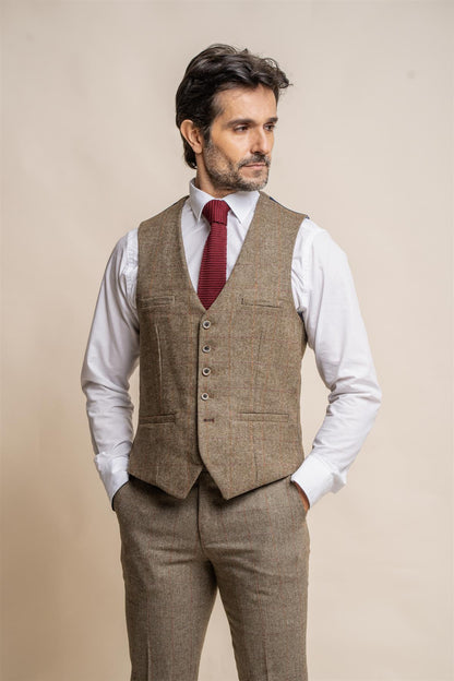 GASTON SAGE TWEED WAISTCOAT