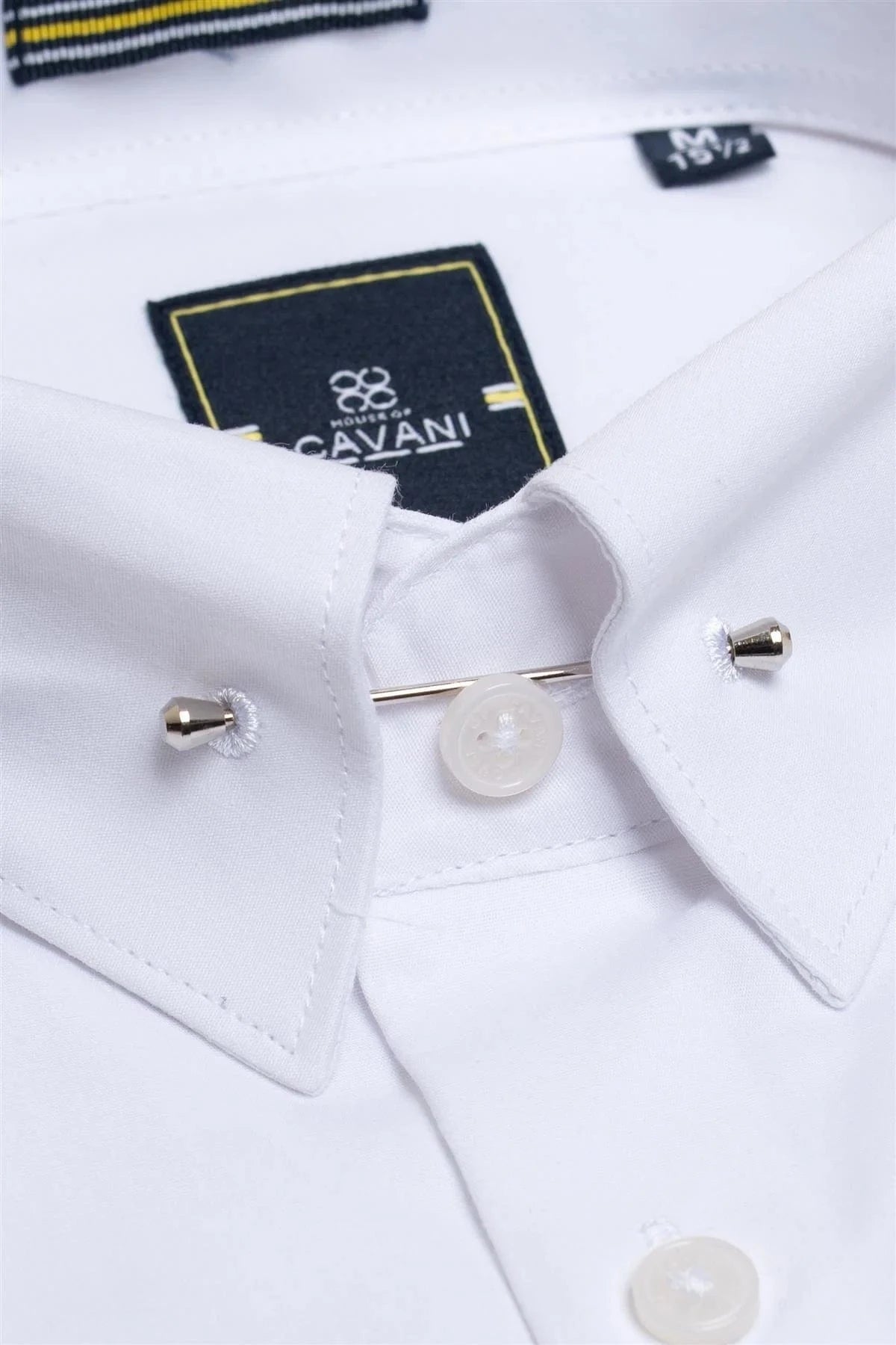 CAVANI DIAZ WHITE PIN COLLAR SLIM FIT SHIRT