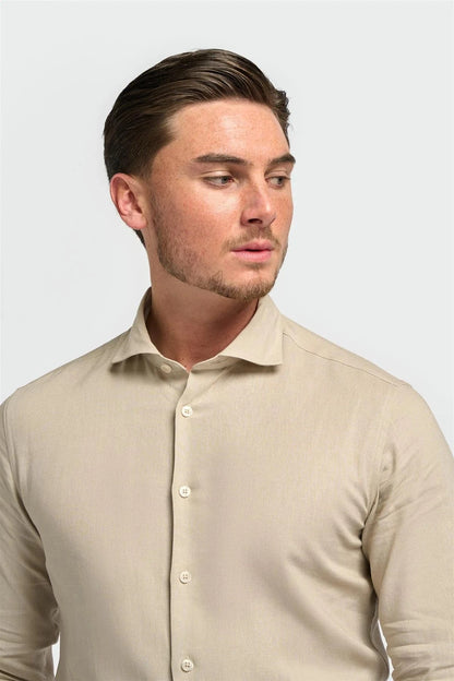 Cavani Matera taupe shirt for men, slim fit, perfect for weddings and formal events.