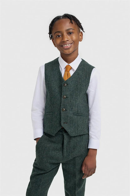 Cavani Thomas Lush Olive Tweed Boys Three Piece Suit
