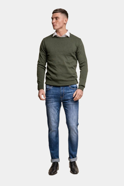 MERINO OLIVE CREW NECK KNIT