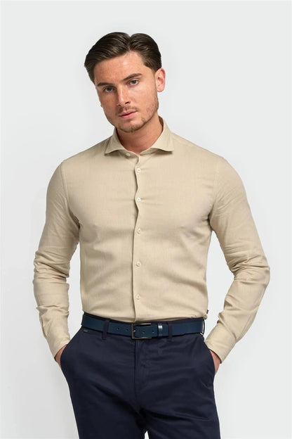 Cavani Matera taupe shirt for men, slim fit, perfect for weddings and formal events.