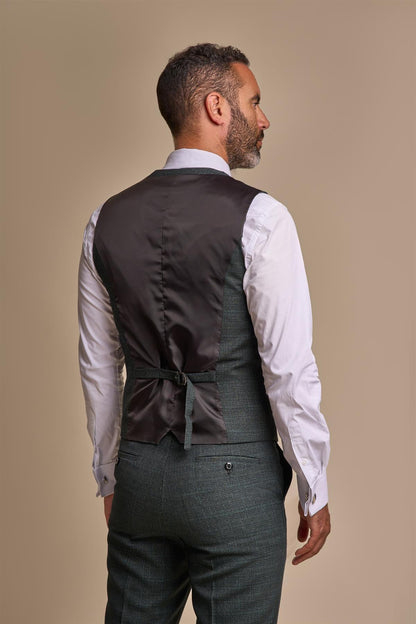 CARIDI OLIVE CHECK WAISTCOAT