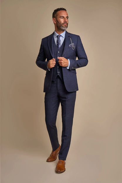 CARIDI NAVY CHECK 3-PIECE SUIT