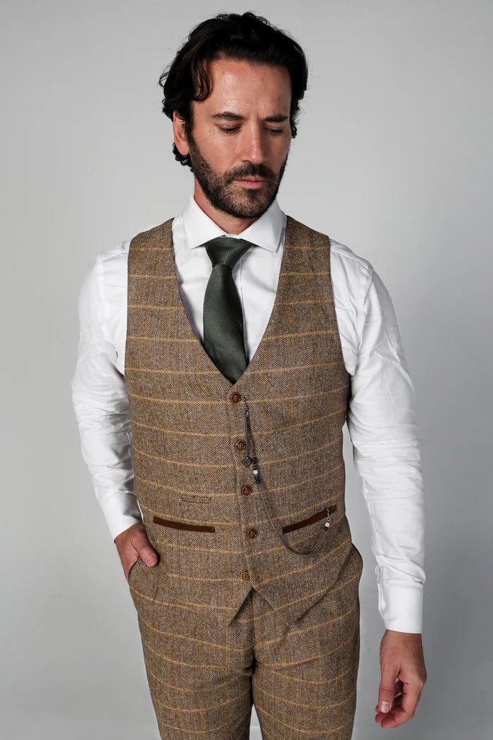 PAUL ANDREW HARRIS BROWN TWEED WAISTCOAT