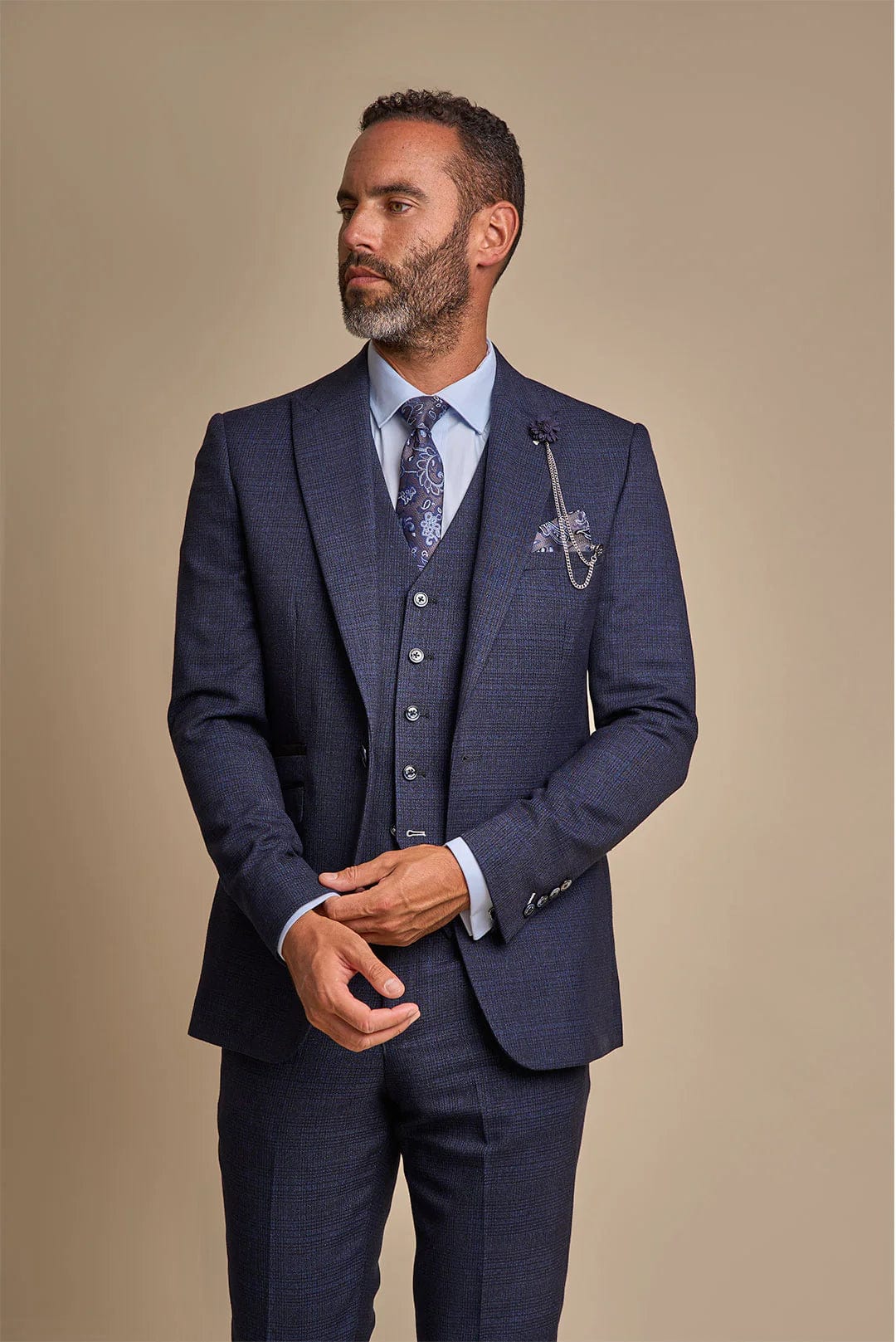 CARIDI NAVY CHECK 3-PIECE SUIT