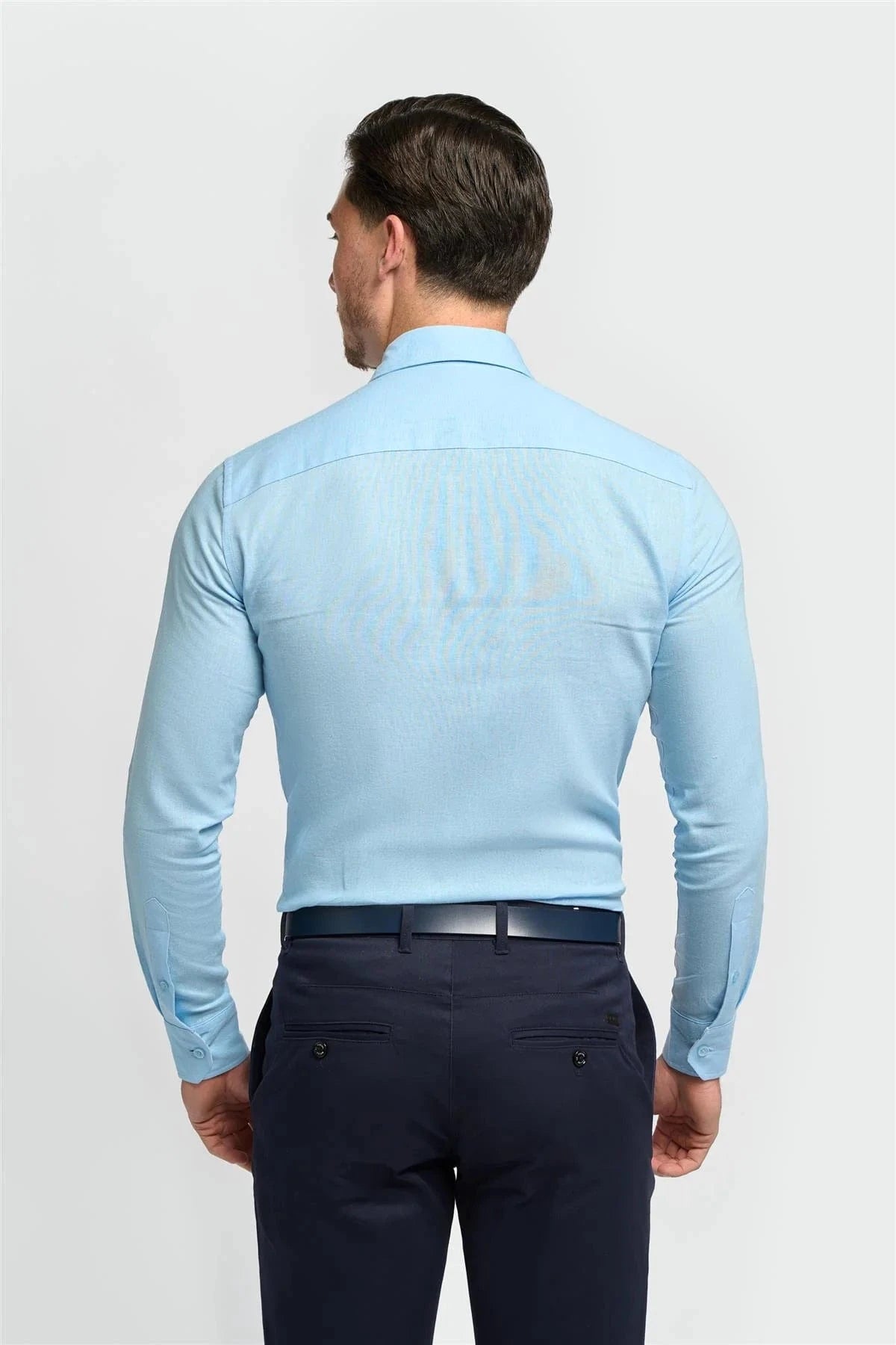 Cavani Matera sky blue shirt for men, slim fit, perfect for weddings, formal events, and special occasions.