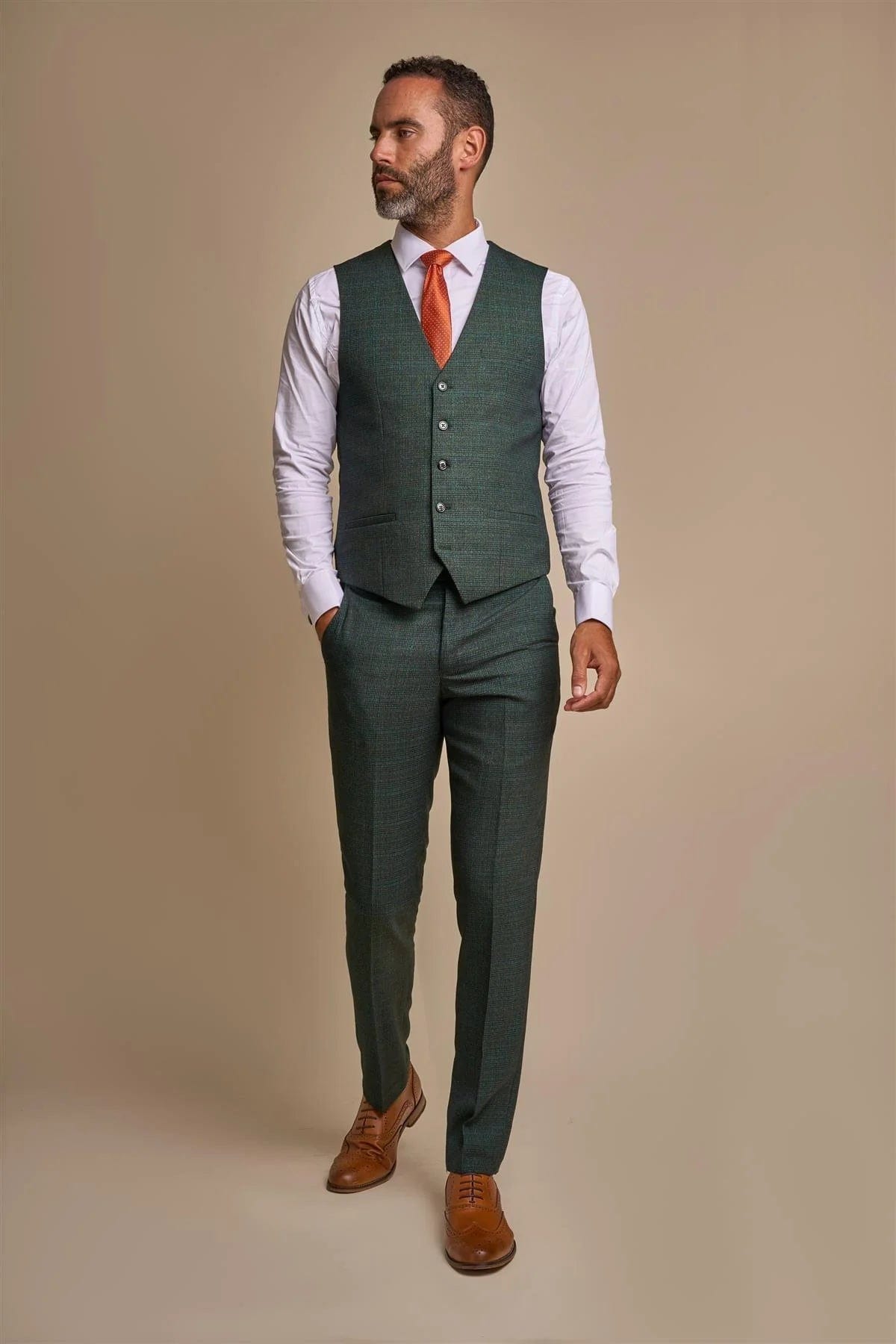 CARIDI OLIVE CHECK WAISTCOAT