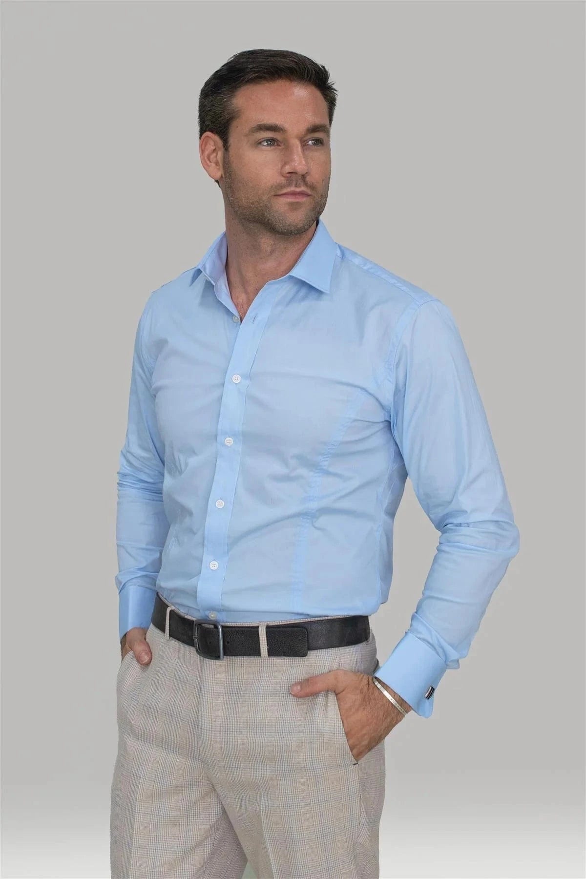 CAVANI ROSSI BLUE DOUBLE CUFF SHIRT