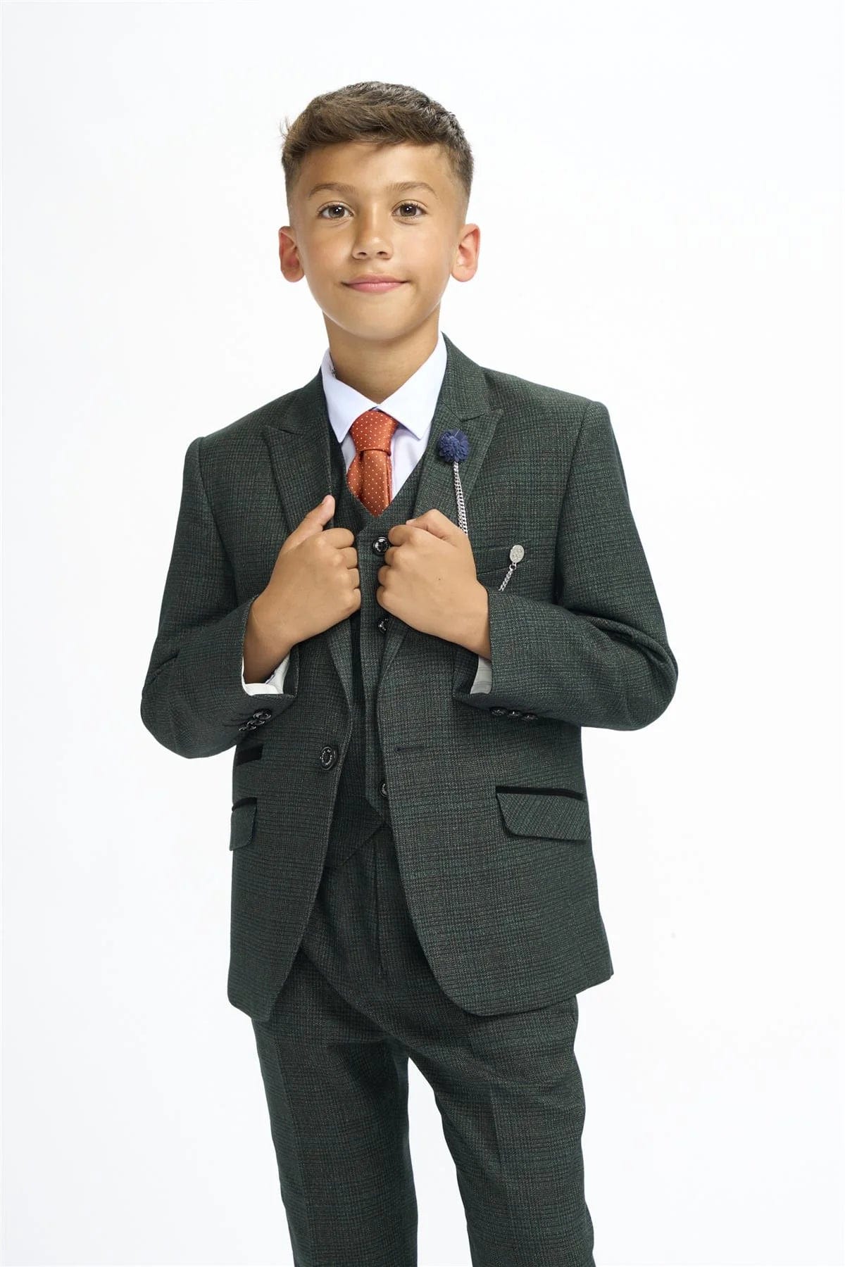 CARIDI BOYS OLIVE 3 PIECE SUIT