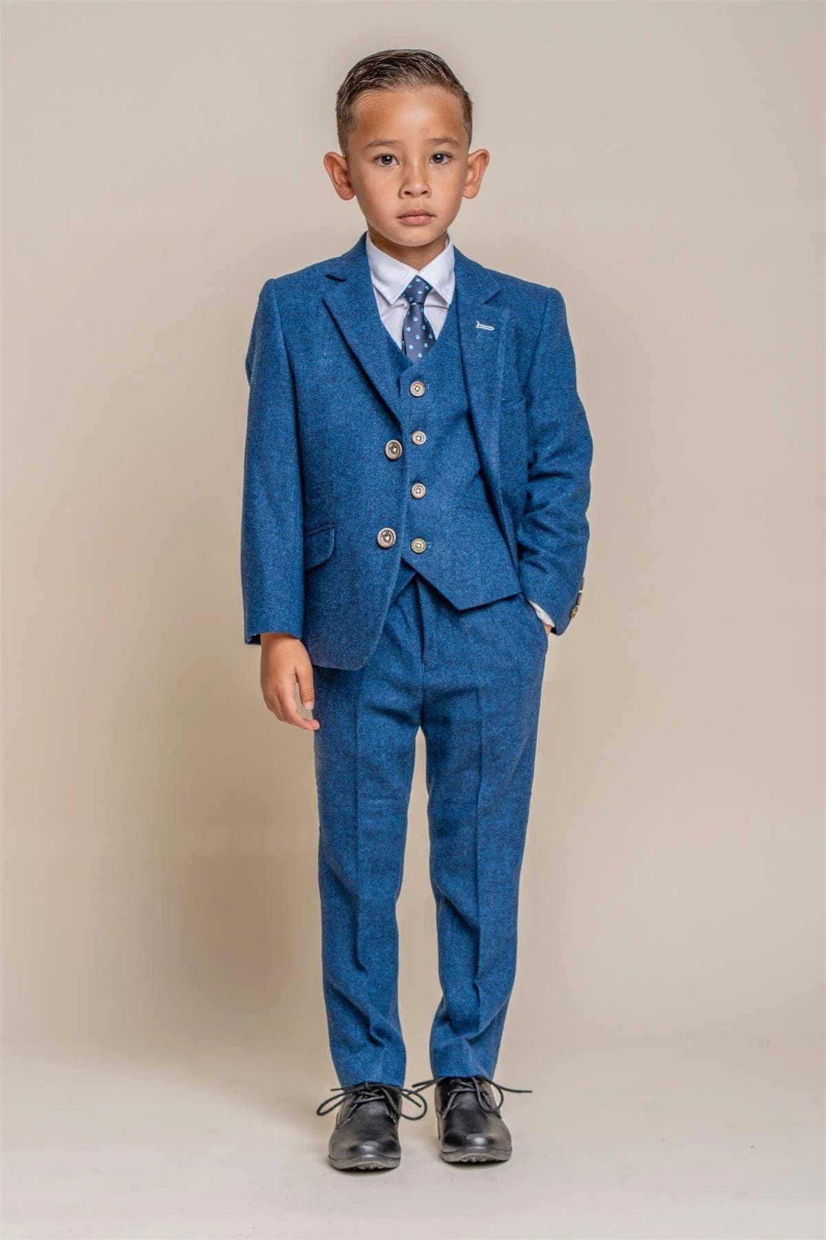 ORSON BOYS BLUE TWEED 3 PIECE SUIT