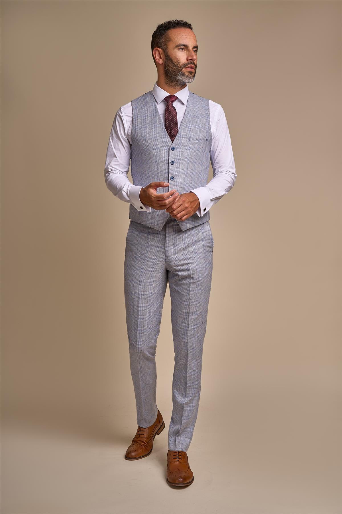 CARIDI SKY BLUE CHECK WAISTCOAT