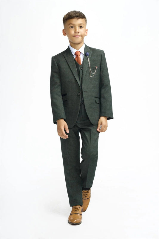 CARIDI BOYS OLIVE 3 PIECE SUIT