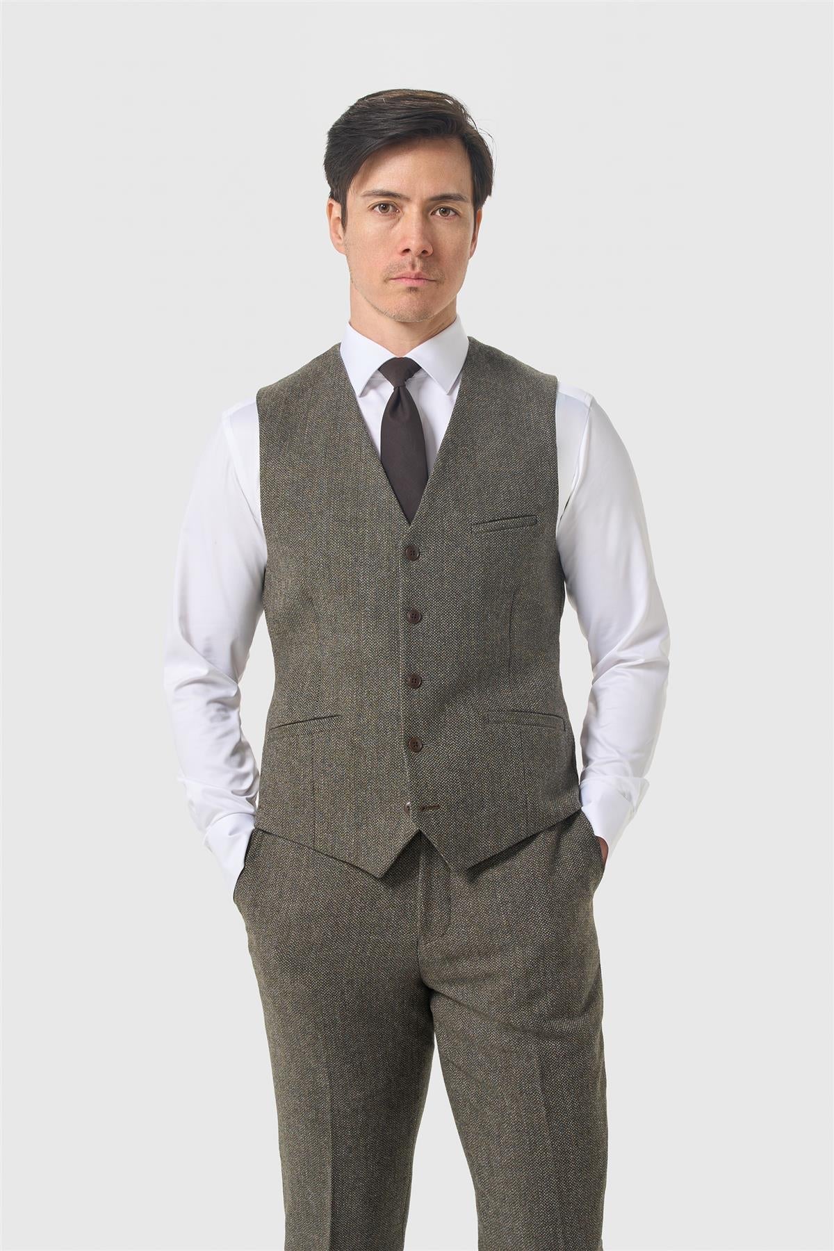 Cavani Thomas Sage Tweed Three Piece Suit