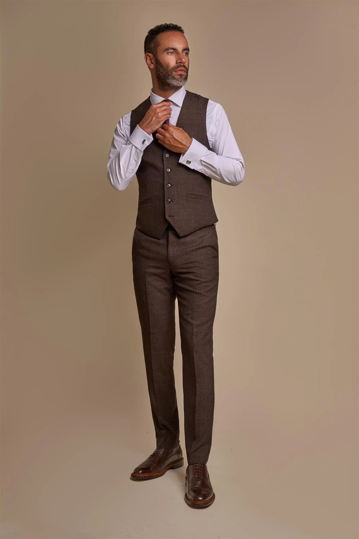 CARIDI BROWN CHECK WAISTCOAT