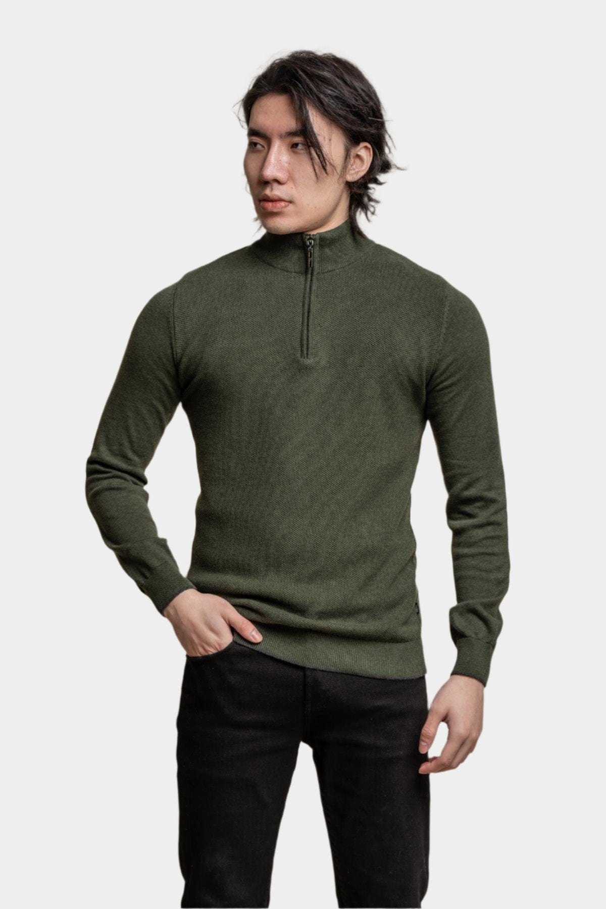 KYLE OLIVE HALF ZIP KNIT