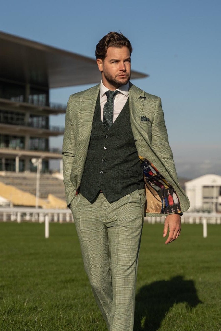 CAVANI CARIDI SAGE SUIT WITH CARIDI OLIVE WAISTCOAT