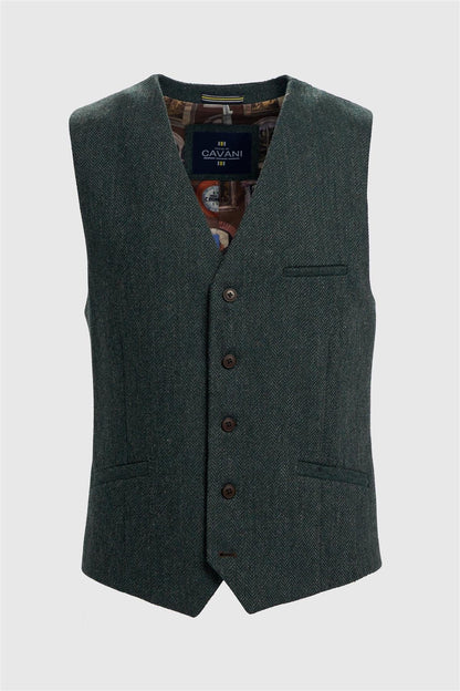 Cavani Thomas Lush Olive Tweed Waistcoat