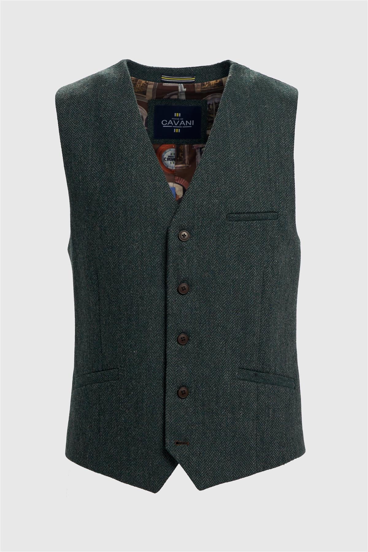 Cavani Thomas Lush Olive Tweed Waistcoat